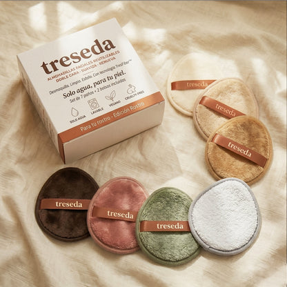 Set Treseda de 7 almohadillas faciales reutilizables en 7 colores con caja blanca